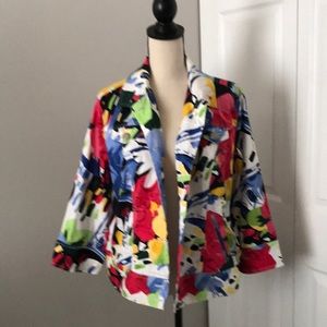 CHICOS Women Colorful Floral Print Crop Sleeves Casual Summer Jacket | 2